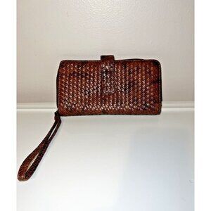 Brown Vegan Leather Zip Around Weaved Wallet